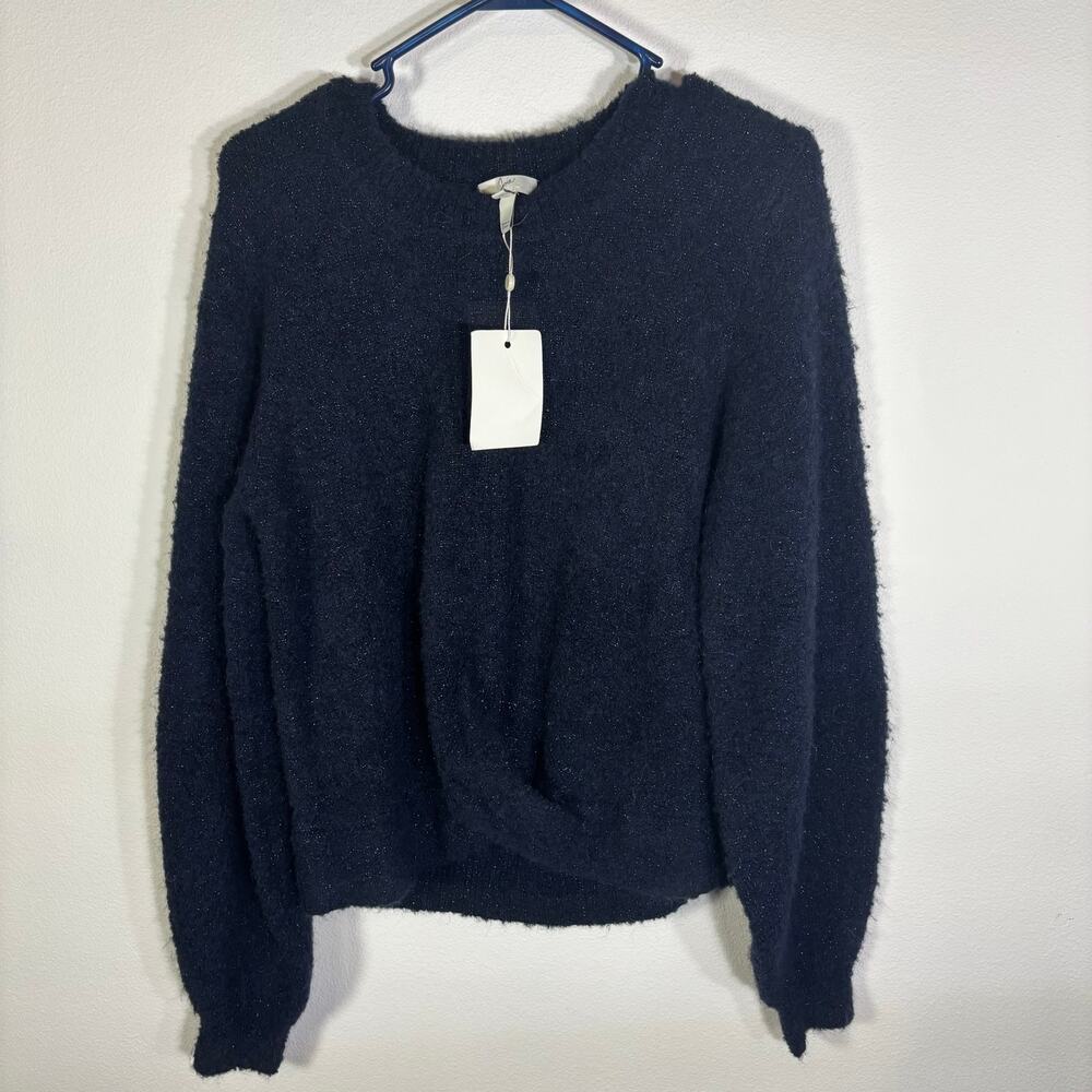 Joie NWT Metallic Sparkle Knit Twist Front Sweater Womens Medium M Navy Blue